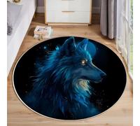 JEDTAKCT Grandi Tappeti Rotondo Tappeto Soggiorno In Lupo Fantasy 160 Cm, Tappeto Camera Da Letto In Animali Del Cielo Notturno Antiscivolo Sottile Lavabile Morbido Tappeti Da Bagno Blu Navy