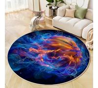 JEDTAKCT Grandi Tappeti Rotondo Tappeto Soggiorno In Pallacanestro Fiammeggiante 80 Cm, Tappeto Camera Da Letto In Nuvole Fantasy Antiscivolo Sottile Lavabile Morbido Tappeti Da Bagno Blu Scuro