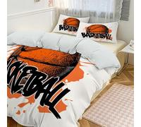 JEDTAKCT Pallone Basket Disegnato A Mano Lettere 3 Pezzi Set Di Biancheria Da Letto Per Bambini Confortevole, Disegno Sport Glam Rock Bianco, Morbida Microfibra Per Adulti E Bambini Singolo 135X200Cm