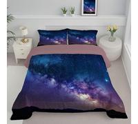 JEDTAKCT Piumino Letto King Size 4 Stagioni 260X230, Blu Viola Reversibile Piumone Leggero, Montagne Del Cielo Stellato Paesaggio Cosmico Coperta Trapunta In Microfibra, Lavabile In Lavatrice