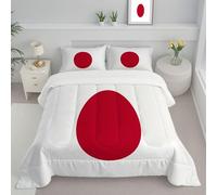 JEDTAKCT Piumino Letto Singolo 4 Stagioni 140X200, Rosso Bianco Reversibile Piumone Leggero, Bandiera Giapponese Cerchio Semplice Coperta Trapunta In Microfibra, Lavabile In Lavatrice