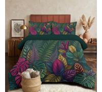 JEDTAKCT Piumone 2-In-1 Letto Singolo 140X200 Cm Foresta Tropicale Gotica | Trapunta E Piumino Reversibile 4 Stagioni, Foglie Pop Art, Copriletto Lavabile Morbido Leggero, Verde Scuro