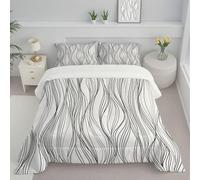 JEDTAKCT Piumone Matrimoniale 200X200 - Piumone 4 Stagioni - Piumino Lavabile Senza Copertina -Microfibra - Onde Astratte - Piumino Senza Maniche Con Stampa Strisce Semplici - Bianco E Nero