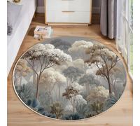 JEDTAKCT Rotondo Tappeto Giungla Sognante Antiscivolo Pelo Corto Per Soggiorno, Tappeto 200 Cm Con Motivo Paesaggio Vegetale, Tappeti Grigio Carbone Di Grandi Dimensioni Per Bambini Camera Da Letto