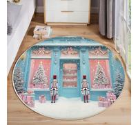 JEDTAKCT Rotondo Tappeto Vetrina Da Sogno Antiscivolo Pelo Corto Per Soggiorno, Tappeto 60 Cm Con Motivo Tema Natalizio, Tappeti Azzurro Cielo Di Grandi Dimensioni Per Bambini Camera Da Letto