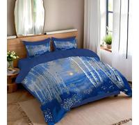 JEDTAKCT Set Copripiumino Singolo 200X200Cm Foresta Di Betulle Da Sogno, Set Di Biancheria Da Letto Vista Del Tramonto In Morbida Microfibra Stampa 3D Blu Reale, Copripiumino Con Cerniera E Federe