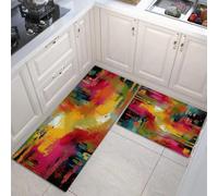 JEDTAKCT Set Di 2 Tappeti Da Cucina Antifatica Città Astratta, Tappetini Da Cucina Per La Della Casa, Blu Navy, Antiscivolo Tappetini Da L'Ufficio (Graffiti Moderni, 43X75Cm+43X150Cm)