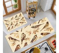 JEDTAKCT Set Di 2 Tappeti Da Cucina Comodi, Uccelli D'Epoca Enciclopedia Degli Animali, Tappetini Da Cucina Morbidi Lavabili Antiscivolo Antifatica Per Soggiorno L'Ufficio, Crema, 50X80+50X150Cm