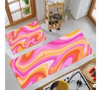 JEDTAKCT Set Di 2 Tappeti Da Cucina Comodi, Vortex Astratto Strisce Divertenti, Tappetini Da Cucina Morbidi Lavabili Antiscivolo Antifatica Per Soggiorno L'Ufficio, Magenta, 50X80+50X150Cm