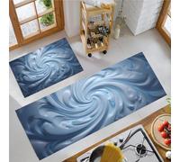 JEDTAKCT Set Di 2 Tappeti Da Cucina Comodi, Vortex Di Marmo 3D Geometrico Astratto, Tappetini Da Cucina Morbidi Lavabili Antiscivolo Antifatica Per Soggiorno L'Ufficio, Argento Blu, 50X80+50X150Cm