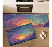 JEDTAKCT Set Di 2 Tappetini Da Cucina Con Cielo Arcobaleno Da Sogno Per Pavimento, Tappeti Zerbini Da Cucina Antiscivolo Lavabili Tramonto Nuvole Ciano Intenso Per Lavello Corridoio, 43X75+43X150Cm
