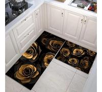 JEDTAKCT Set Di 2 Tappetini Da Cucina Tan Antiscivolo Lavabili Anti-Affaticamento Per Scrivania In Piedi, Rosa In Metallo 3D Decorazione Per La Casa (Pianta Astratta, 40X60+40X120Cm)
