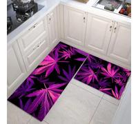 JEDTAKCT Set Di 2 Tappetini Da Cucina Viola Antiscivolo Lavabili Anti-Affaticamento Per Scrivania In Piedi, Foglia Di Cannabis Naturale Decorazione Per La Casa (Pianta Psichedelica, 50X80+50X150Cm)