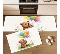 JEDTAKCT Set Di 2 Tappetino Da Cucina Animali Divertenti E Giocosi | Tappetini E Zerbini Un Orsetto Carino Sull'Prato. Crema Per Interni Pavimento Bagno, Tappeto Da Cucina Antiscivolo, 50X80+50X150