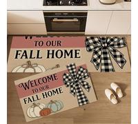 JEDTAKCT Set Di 2 Tappetino Da Cucina Con Tema Autunnale Country, Tappetini E Zerbini Slogan Retrò Marrone Per Interni Pavimento Bagno, Tappeto Da Cucina Antiscivolo Set, 43X75+43X150Cm