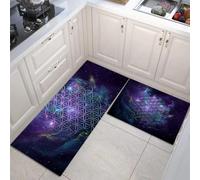 JEDTAKCT Set Di 2 Tappeto Cucina - Impermeabile - Antiscivolo - Antimacchia - Lavabili - Tappetini Da Geometria Fantasy - Per Corridoio Cucina - Paesaggio Spaziale - Viola - 44X75+44X120Cm