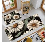 JEDTAKCT Set Di 2 Tappeto Cucina - Impermeabile - Antiscivolo - Antimacchia - Lavabili - Tappetini Da Margherita Retrò - Per Corridoio Cucina - Piante Anime - Verde Smeraldo - 44X75+44X120Cm