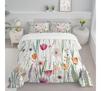 JEDTAKCT Set Di Biancheria Giardino Di Tulipani Per Quattro Stagioni, Piumino Set Da Microfibra Lavabile, Piumino Sets Trapunta Durevole Con Piante Divertenti Federe Morbido, Verde Salvia, 200X200