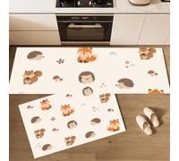 JEDTAKCT Set Di Tappeti Da Cucina 2 Pezzi Con Passatoia Foresta Di Animali Carini | Set Di Tappetini Da Cucina Lavabili Volpe Semplice Riccio, Zerbino Antiscivolo Beige Per Interni Lavanderia