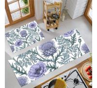 JEDTAKCT Set Di Tappeti Da Cucina Piante Retrò Dipinte A Mano | Tappetino Antiscivolo Lavabile 2 Pezzi, Tappeti Resistenti Anti-Fatica Cardo Medievale Papavero Viola Per Corridoio, 50X80+50X120
