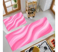 JEDTAKCT Set Di Tappeti Da Cucina Texture Ondulata Astratta Tappetino Antiscivolo Lavabile 2 Pezzi, Tappeti Resistenti Anti-Fatica Geometrico Moderno Rosa Per Cucina Corridoio, 40X60+40X120Cm