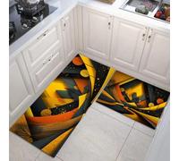 JEDTAKCT Set Di Tappetini Da Cucina Antiscivolo Oro Nero In 2 Pezzi, Tappeti Montagne Geometriche 3D Cielo Stellato Da Sogno Lavabili Per Corridoio, Sala Da Pranzo E Ingresso, 40X60Cm+40X120Cm