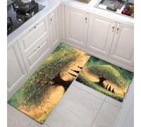 JEDTAKCT Set Di Tappetini Da Cucina Antiscivolo Verde Salvia In 2 Pezzi, Tappeti Albero Fantasy Illustrazione Di Paesaggio Lavabili Per Corridoio, Sala Da Pranzo E Ingresso, 44X75+44X120Cm
