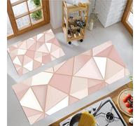 JEDTAKCT Set Di Tappetini Da Cucina Rettangolari Assorbenti - Stampa Marmo Geometrico Tappeto Rosa Cipria Comfort Lavabile Tappeto Da Bagno, Triangolo In Lamina D'Oro Antiscivolo Casa Soggiorno Decor