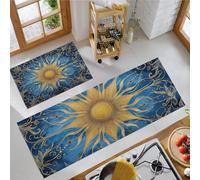 JEDTAKCT Set Di Tappetini Da Cucina Rettangolari Assorbenti - Stampa Vortex Solare Tappeto Indaco Comfort Lavabile Tappeto Da Bagno, Pianta Misteriosa Antiscivolo Casa Soggiorno Decor