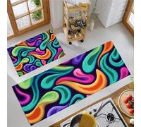 JEDTAKCT Set Tappeti Da Cucina Vortex Astratto Geometrico Fresco, 2 Pezzi Antiscivolo Tappetini Da Cucina E Tappeti Runner Set, Assorbente Tappetini Lavabili, 40X60+40X120Cm, Turchese