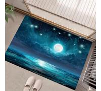 JEDTAKCT Tappeti Cielo Stellato Di Luna Piena Per Il Soggiorno 50X80Cm Tappeto Mare Da Sogno Antiscivolo Tappeto Zerbino Per Porta Lavabile In Lavatrice Tappeti Morbidi A Pelo Corto Blu Reale