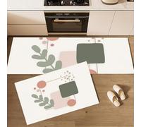 JEDTAKCT Tappeti E Tappetini Da Cucina Geometria Vegetale Astratta Crema, 2 Pezzi, Lavabile Antiscivolo Anti-Affaticamento, Tappetino Da Cucina Foglie Boeme Per Lavello Ufficio, 43X75+43X150Cm