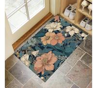 JEDTAKCT Tappeti Fiori Vintage Per Il Soggiorno 50X80Cm Tappeto Piante In Stile Art Nouveau Antiscivolo Tappeto Zerbino Per Porta Lavabile In Lavatrice Tappeti Morbidi A Pelo Corto Verde Acqua