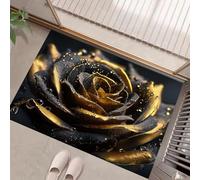 JEDTAKCT Tappeti Rosa Goccia D'Acqua 3D Per Il Soggiorno 90X150Cm Tappeto Fiore Gotico Misterioso Antiscivolo Tappeto Zerbino Per Porta Lavabile In Lavatrice Tappeti Morbidi A Pelo Corto Oro Nero