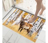 JEDTAKCT Tappeto 3D Con Renne Erba Bosco Di Betulle Tappetino Per Porta D'Ingresso Tappeto Giallo-Marrone Per Interno Esterno Zerbino Animali Autunnali Tappetino Di Benvenuto Cucina Porta Soggiorno