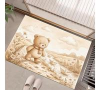 JEDTAKCT Tappeto Ingresso Paesaggio Animale Ad Acquerello Antiscivolo Assorbente | Zerbini Di Benvenuto Orso Barca Fiume Polvere Tappetino Lavabile Per Porta Interno Bagno 60X90Cm, Marrone