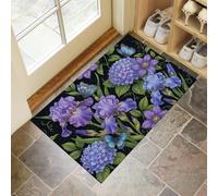 JEDTAKCT Tappeto Ingresso Piante Farfalla Gotiche Antiscivolo Assorbente Zerbini Di Benvenuto Iris Misterioso Ortensia Polvere Tappetino Lavabile Per Porta Veranda Interno Bagno 90X150Cm, Viola