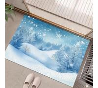 JEDTAKCT Tappeto Natalizio, Zerbino Cielo Notturno Della Foresta Ingresso 50X80Cm, Tappetino Antiscivolo Con Motivo Paesaggio Invernale Ideale Per Interni, Tappetini Da Benvenuto, Zerbino Grigio-Blu