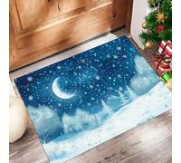 JEDTAKCT Tappeto Natalizio, Zerbino Fiocchi Di Neve Cielo Notturno Ingresso 50X80Cm, Tappetino Antiscivolo Con Motivo Foresta Invernale Ideale Per Interni, Tappetini Da Benvenuto, Zerbino Blu Indaco
