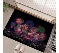 JEDTAKCT Tappeto Natalizio, Zerbino Fuochi D'Artificio Nel Cielo Notturno Ingresso 50X80Cm, Tappetino Antiscivolo Con Motivo Città Moderna Ideale Per Interni, Tappetini Da Benvenuto, Zerbino Nero