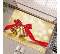 JEDTAKCT Tappeto Natalizio, Zerbino Nastri Natalizi Campanelli Ingresso 40X60Cm, Tappetino Antiscivolo Con Motivo Poster Elegante Ideale Per Interni, Tappetini Da Benvenuto, Zerbino Oro