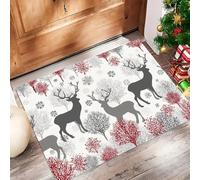 JEDTAKCT Tappeto Natalizio, Zerbino Renna Di Natale Ingresso 50X80Cm, Tappetino Antiscivolo Con Motivo Animale Della Foresta Ideale Per Interni, Tappetini Da Benvenuto, Zerbino Grigio-Rossastro