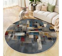 JEDTAKCT Tappeto Rotondo Da 200 Cm, Con Geometria Moderna Estetica Astratta, Tappetini Antiscivolo Morbido Lavabile In Lavatrice Per Soggiorno Camera Da Letto Cameretta Dei Bambini, Blu-Grigio