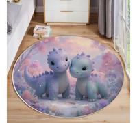 JEDTAKCT Tappeto Rotondo Dinosauri Dei Cartoni Animati 3D Morbido, Facile Da Pulire Non Scolorisce Antiscivolo, Motivo Foresta Da Sogno, Rosa Verde, 60 Cm, Tappeto Grande Pelo Corto Per Soggiorno