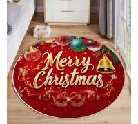 JEDTAKCT Tappeto Rotondo Elegante Buon Natale Morbido, Facile Da Pulire Non Scolorisce Antiscivolo, Motivo Lussuoso Biglietto D'Auguri, Rosso, 60 Cm, Tappeto Grande Pelo Corto Per Soggiorno