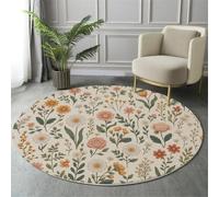 JEDTAKCT Tappeto Rotondo Fiori Di Campagna Morbido, Facile Da Pulire Non Scolorisce Antiscivolo, Motivo Piante Vintage, Beige, 60 Cm, Tappeto Grande Pelo Corto Per Soggiorno