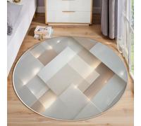 JEDTAKCT Tappeto Rotondo Geometrico Scintillante 3D Morbido, Facile Da Pulire Non Scolorisce Antiscivolo, Motivo Semplice E Moderno, Beige, 200 Cm, Tappeto Grande Pelo Corto Per Soggiorno