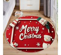 JEDTAKCT Tappeto Rotondo Pupazzo Di Neve 3D Un Regalo Morbido, Facile Da Pulire Non Scolorisce Antiscivolo, Motivo Buon Natale, Rosso Ciliegia, 160 Cm, Tappeto Grande Pelo Corto Per Soggiorno