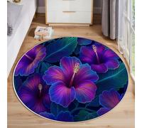 JEDTAKCT Tappeto Rotondo Salotto 60 Cm, Morbido Ibisco Tropicale Psichedelico Foresta Di Piante Tappeto Camera Da Letto Pelo Corto, Moquette Antiscivolo Viola Tappeti Soggiorno Lavabile Lavatrice