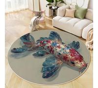 JEDTAKCT Tappeto Rotondo Salotto, Morbido 3D Fantasy Koi Tappetini Antiscivolo Dipinto Ad Olio Animale Tappeto Per Bambini Cameretta Cucina Casa Zona Balcone Tappet Tavolino, Beige, 160 Cm